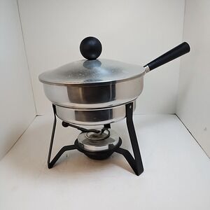 Vintage Aluminum Fry Pan Chafing Dish Fondue Pot Mid Century Modern Retro USA‎